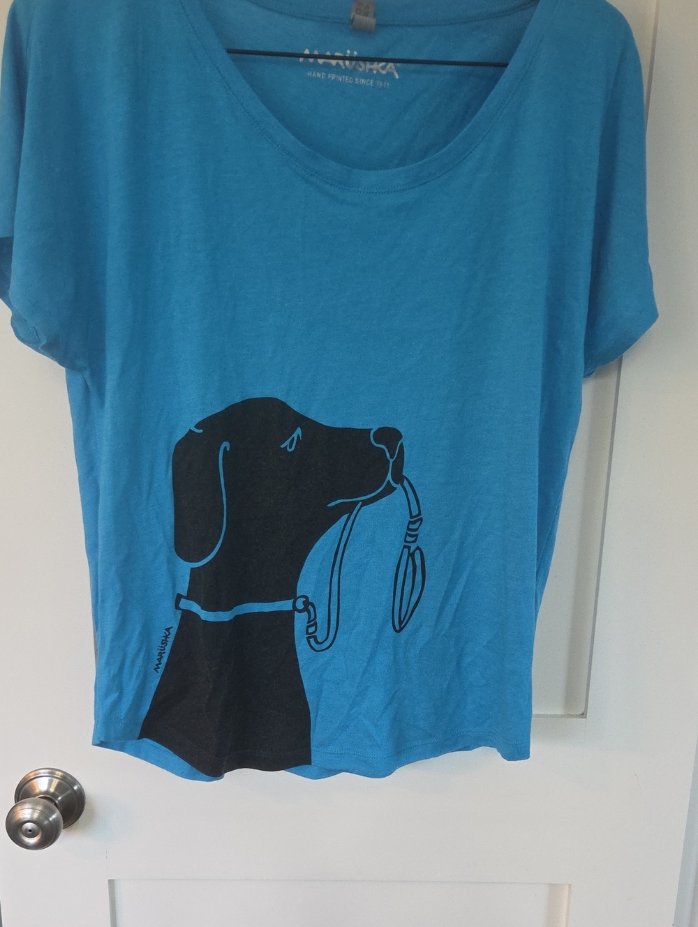 Women’s Teal Short Sleeve Tee with Black Dog Graphic - Anoushka